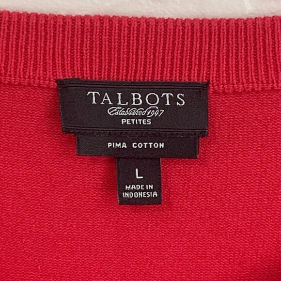 Talbots Cardigan Sweater Womens Large Petite Red Button Front 3/4 Sleeve Pima - Picture 2 of 8